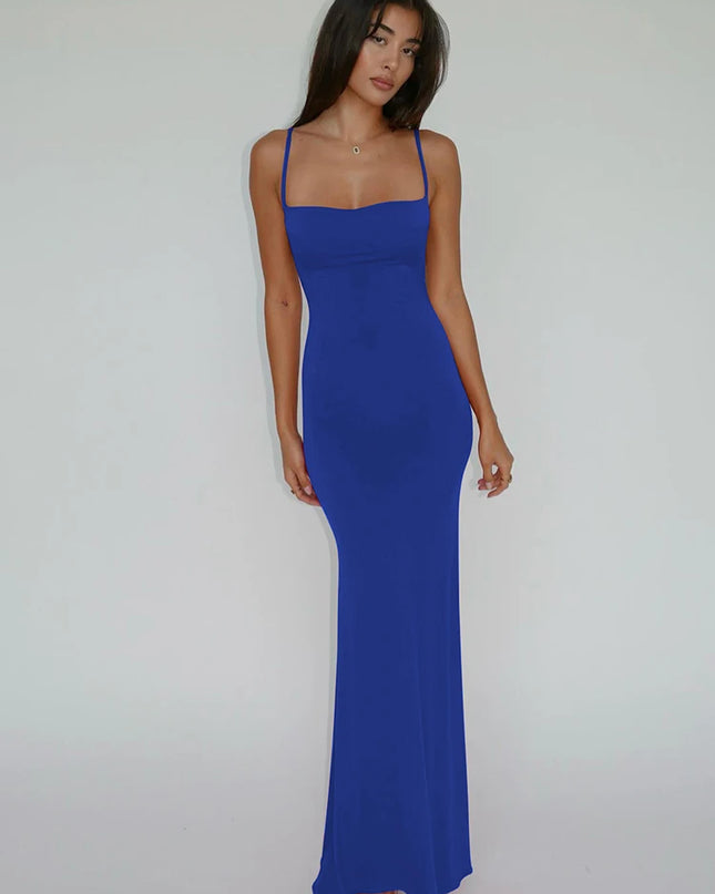 Hugcitar 2024 Spring Solid Sleeveless Backless Elegant Sexy Bodycon Y2K Maxi Prom Dress Women Clothes Birthday Party Casual Y2K