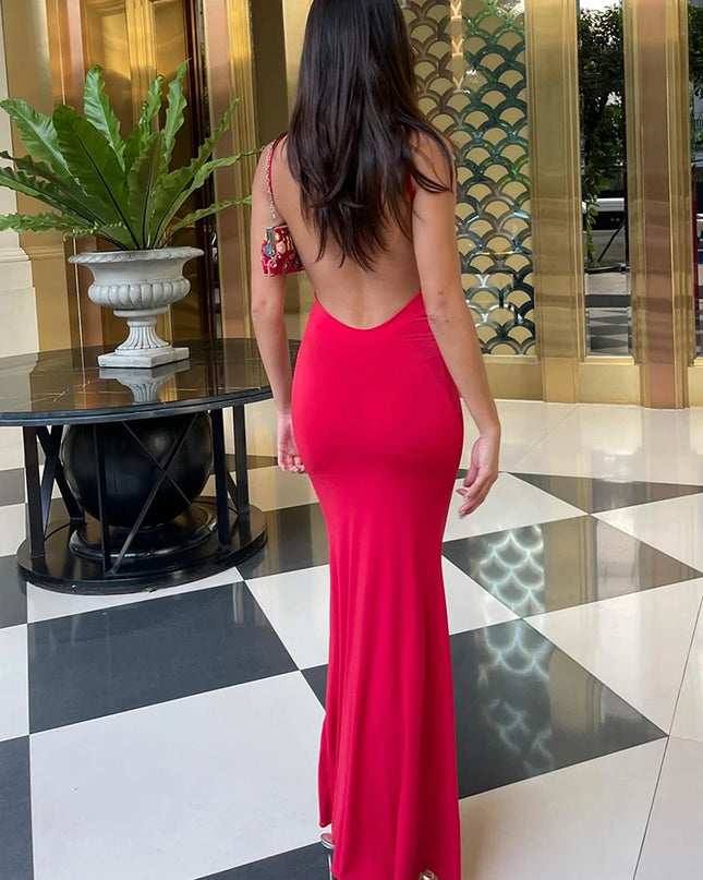 Hugcitar 2024 Spring Solid Sleeveless Backless Elegant Sexy Bodycon Y2K Maxi Prom Dress Women Clothes Birthday Party Casual Y2K
