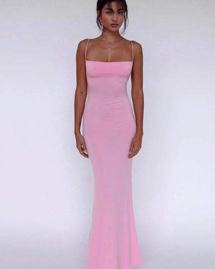 Hugcitar 2024 Spring Solid Sleeveless Backless Elegant Sexy Bodycon Y2K Maxi Prom Dress Women Clothes Birthday Party Casual Y2K