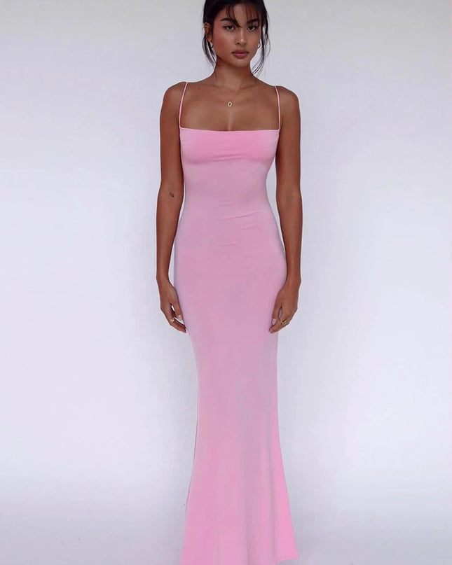 Hugcitar 2024 Spring Solid Sleeveless Backless Elegant Sexy Bodycon Y2K Maxi Prom Dress Women Clothes Birthday Party Casual Y2K
