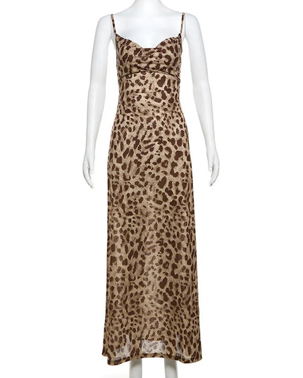 Vintage Leopard Print Sexy Cami Dress Women V Neck Sleeveless Party Dress Fashion 2024 Summer Streetwear Dress