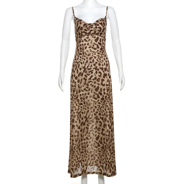 Vintage Leopard Print Sexy Cami Dress Women V Neck Sleeveless Party Dress Fashion 2024 Summer Streetwear Dress