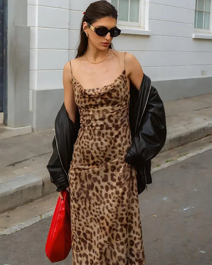 Vintage Leopard Print Sexy Cami Dress Women V Neck Sleeveless Party Dress Fashion 2024 Summer Streetwear Dress