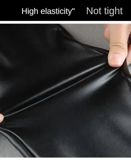 Cashmere PU Leather Pants Women's Autumn/Winter 2024 Thickened and Fleece High-Waisted Slim Fit Tight Warm Pants Leggings Black