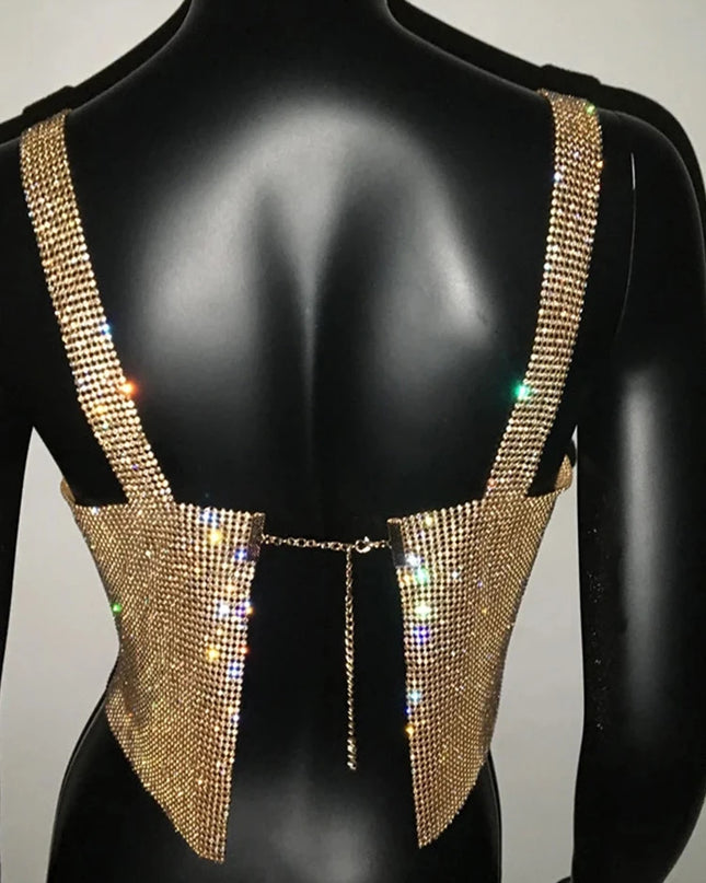 Bling Rhinestones Party Crop Top 2023 Fashion Solid Backless Straps Full Diamonds Sequins Cami Cropped Top for Women