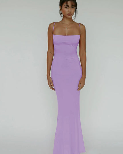 Hugcitar 2024 Spring Solid Sleeveless Backless Elegant Sexy Bodycon Y2K Maxi Prom Dress Women Clothes Birthday Party Casual Y2K