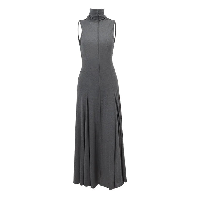 Elegant Deep Backless Slim Maxi Dress Women Turtleneck Sleeveless Bodycon Long Dress Sexy Club Party Holiday Evening Vestidos