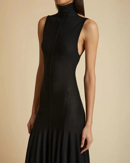 Elegant Deep Backless Slim Maxi Dress Women Turtleneck Sleeveless Bodycon Long Dress Sexy Club Party Holiday Evening Vestidos