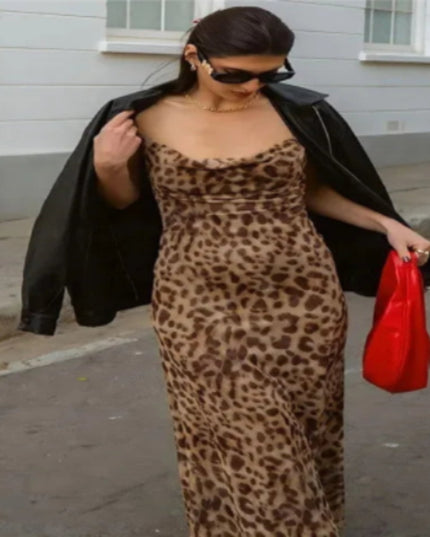 Vintage Leopard Print Sexy Cami Dress Women V Neck Sleeveless Party Dress Fashion 2024 Summer Streetwear Dress