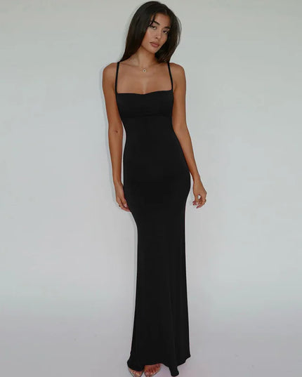 Hugcitar 2024 Spring Solid Sleeveless Backless Elegant Sexy Bodycon Y2K Maxi Prom Dress Women Clothes Birthday Party Casual Y2K