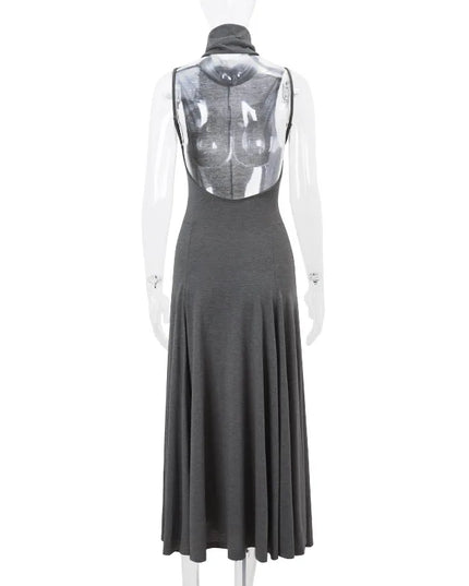 Elegant Deep Backless Slim Maxi Dress Women Turtleneck Sleeveless Bodycon Long Dress Sexy Club Party Holiday Evening Vestidos